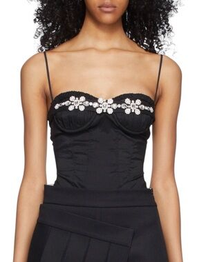 Shushu/Tong Crystal Black Jeweled Bustier Sleeveless Bodysuit US 4